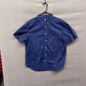 Old Navy Shirt Mens Large Blue Polka Dot Short Sleeve Button Up Slim Fit Stretch